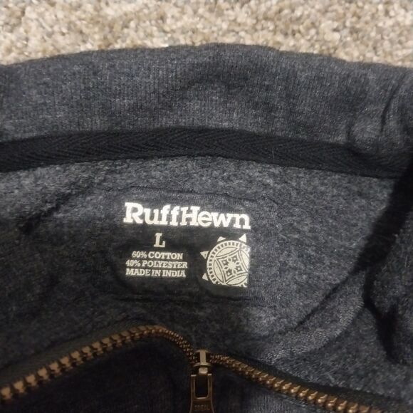 Ruff Hewn 1/4 Zip Pullover Men’s Large Charcoal Gray Sweatshirt Cotton Blend - Picture 3 of 6